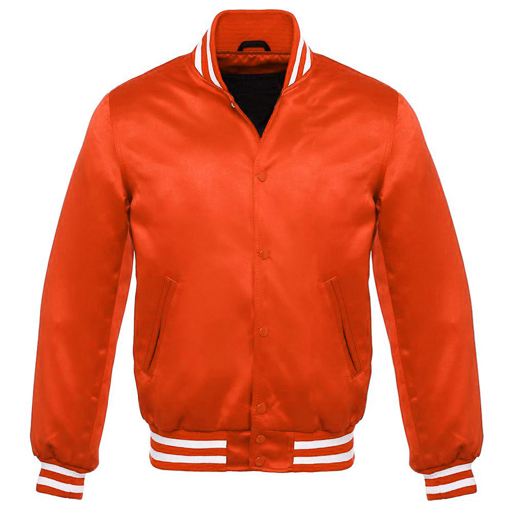 Satin Jacket Vintage Style Letterman Baseball Orange Bomber Jacket