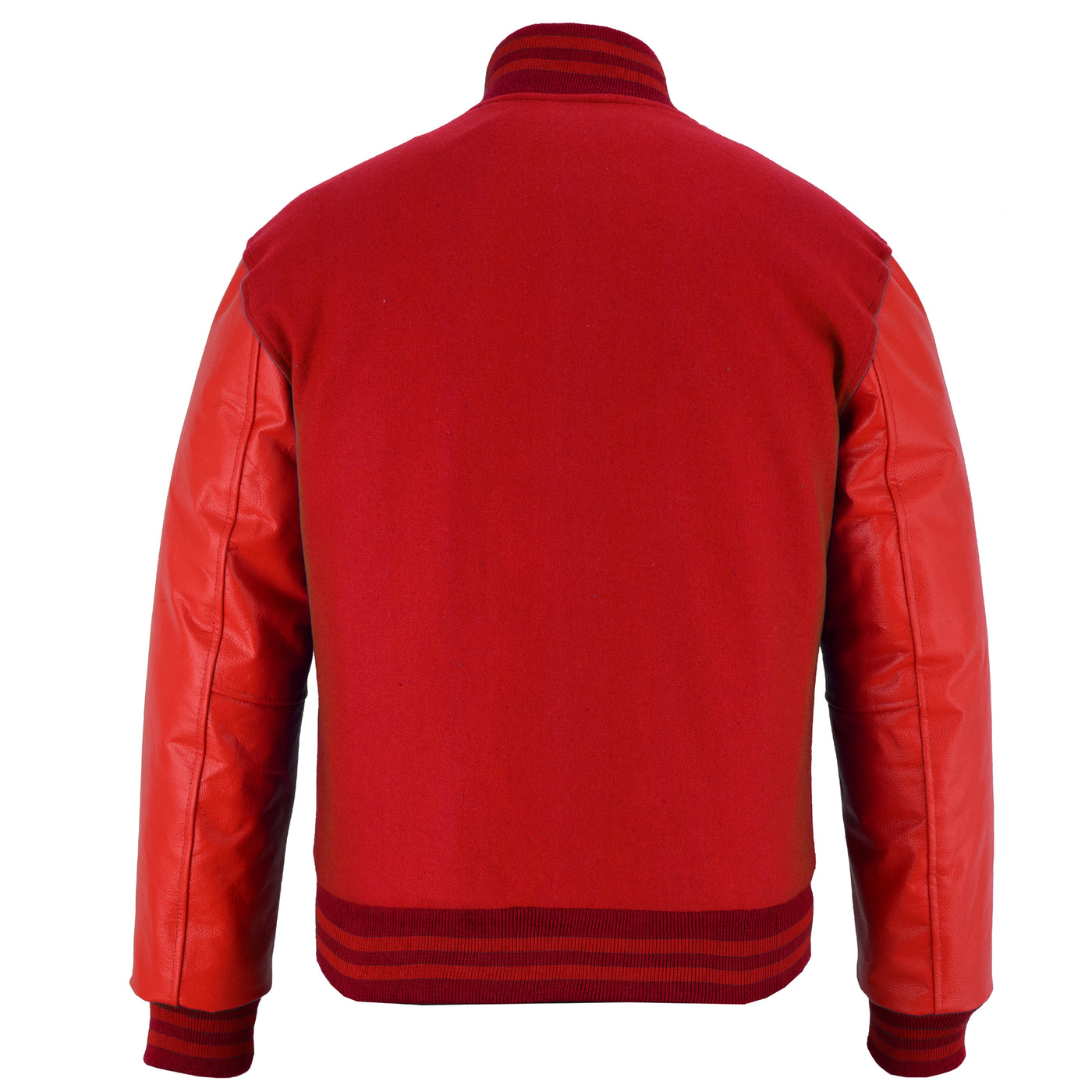 Classic Varsity Letterman Jacket Red Wool with Red Genuine Leather Sleeves and trims