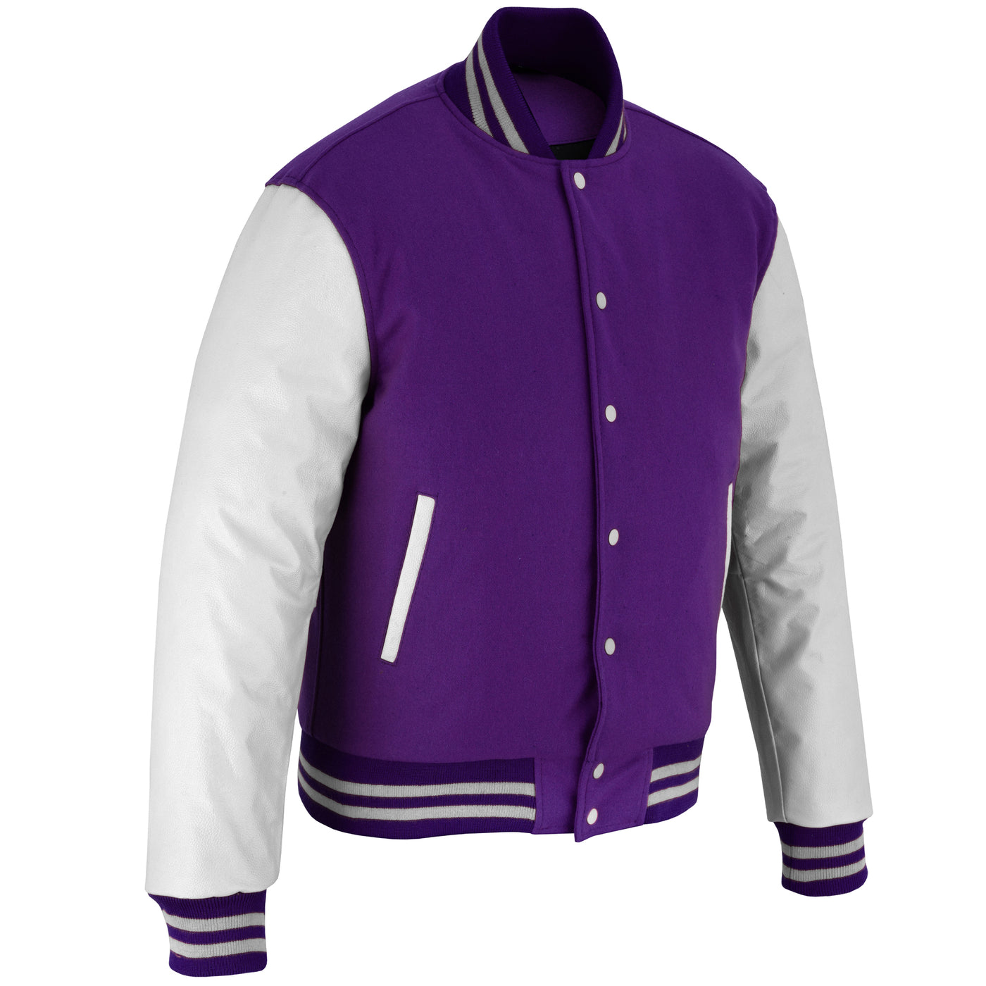 Varsity Letterman Baseball Purple Wool Genuine White Leather 