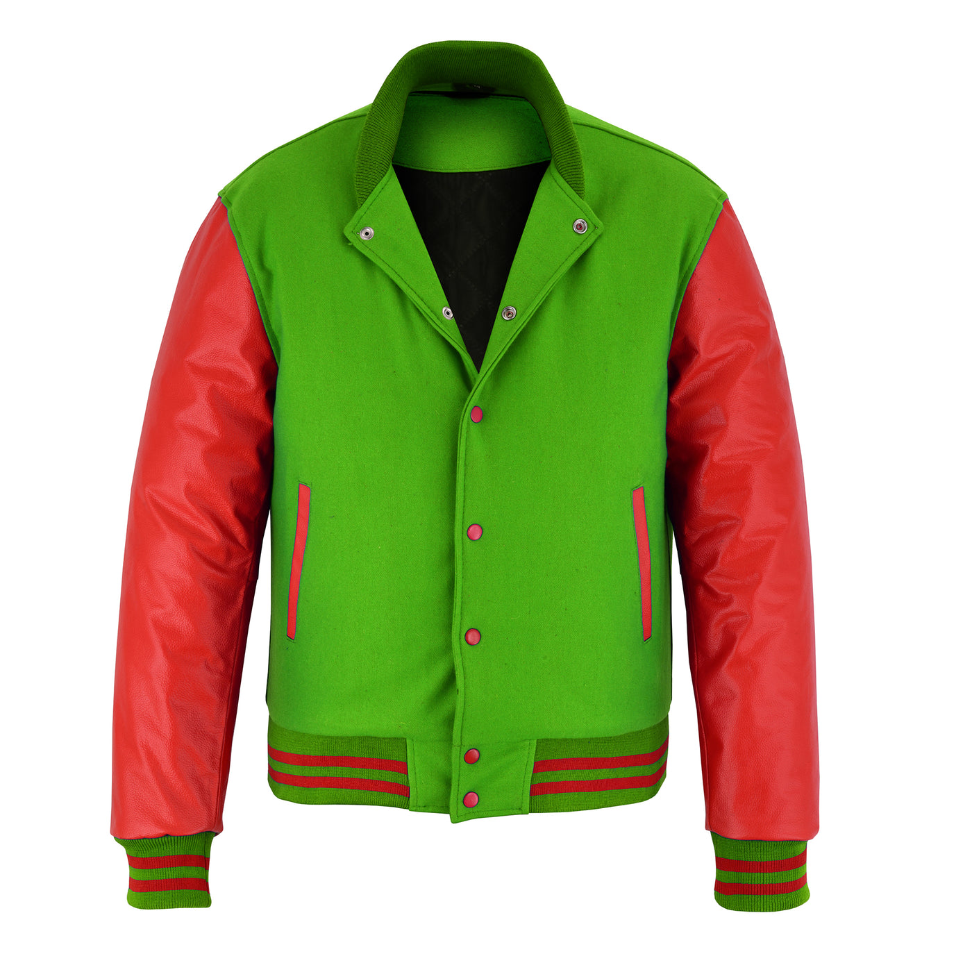 Classic Varsity Letterman Jacket Parrot Wool with Red Genuine Leather Sleeves and trims