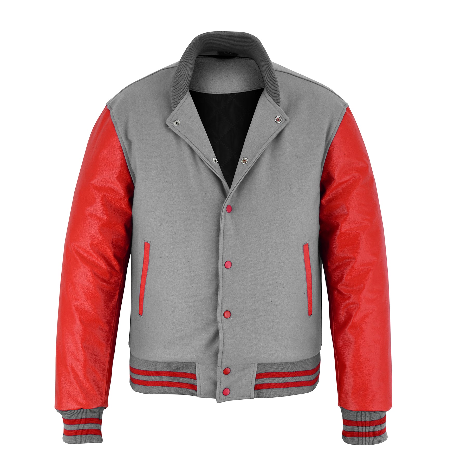 Classic Varsity Letterman Jacket Light Gray Wool with Red Sleeves ...