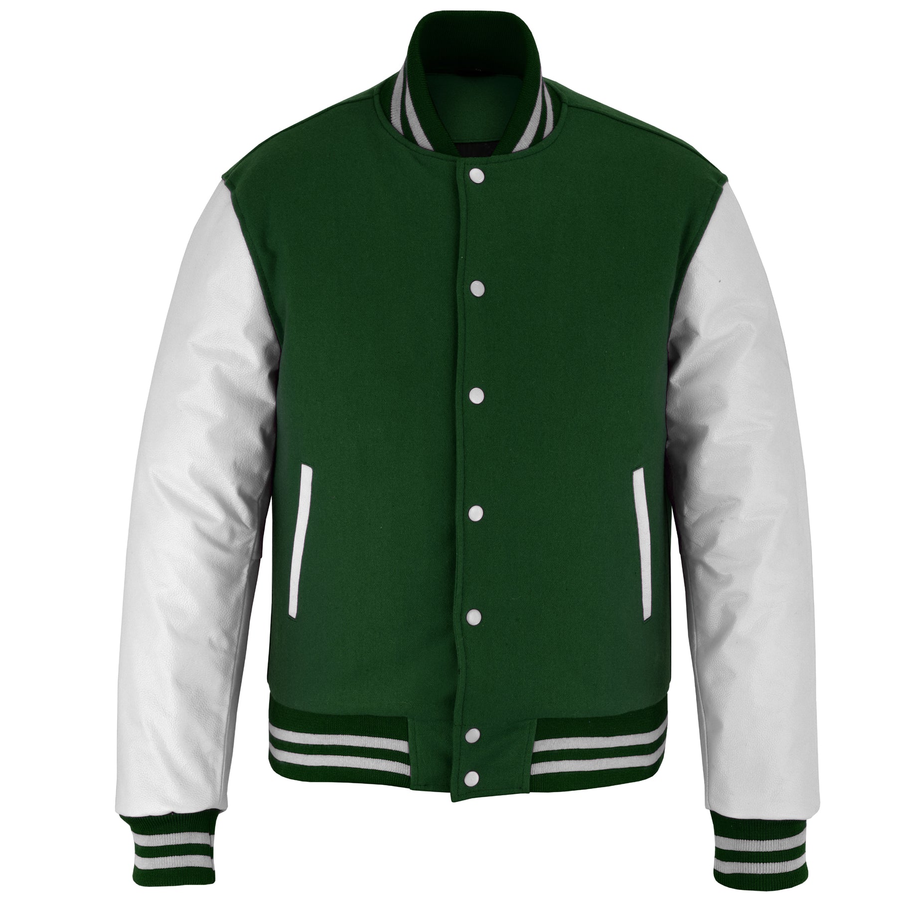 Classic Varsity Letterman Jacket Forest Green Wool with White Sleeves ...
