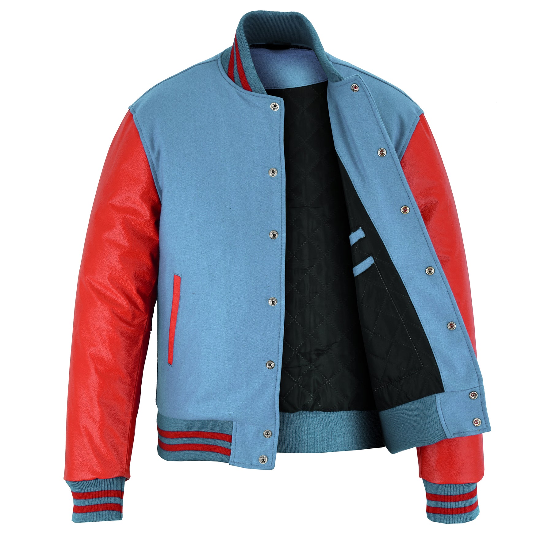 Classic Varsity Letterman Jacket Sky Blue Wool with Red Sleeves ...