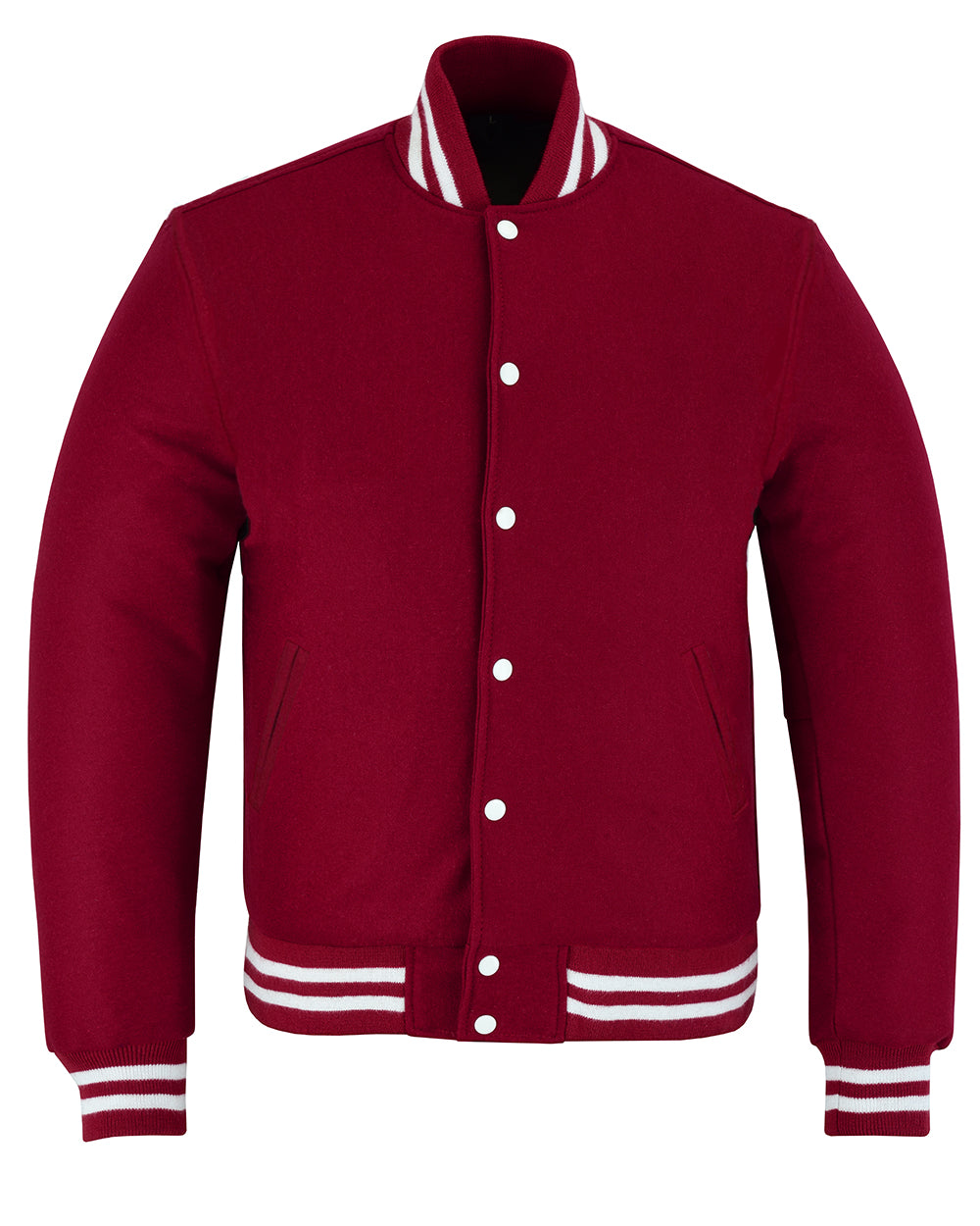 All Wool Vintage Style Varsity Letterman Baseball Jacket Burgundy With White Trim