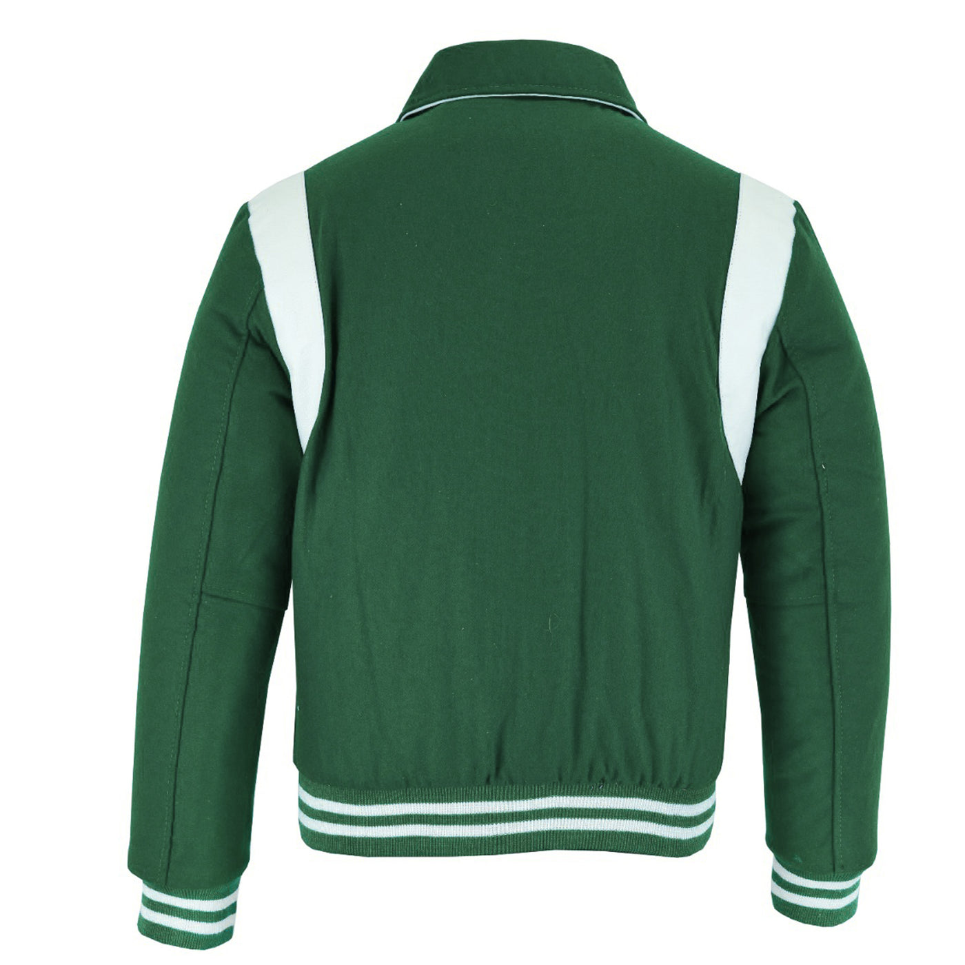 Classic Varsity Letterman Baseball College Jacket Green Wool with White Single Leather Strip