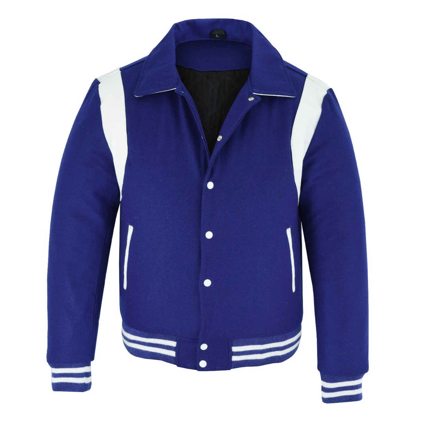 Classic Varsity Letterman Baseball College Jacket Navy Wool with White Single Leather Strip