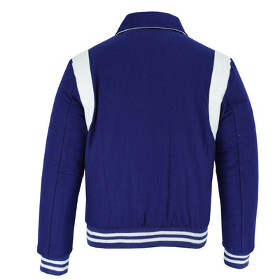 Classic Varsity Letterman Baseball College Jacket Navy Wool with White Single Leather Strip