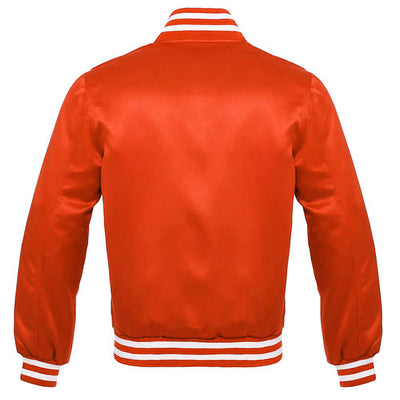 Satin Jacket Vintage Style Letterman  Baseball Orange Bomber Jacket  with White Trim