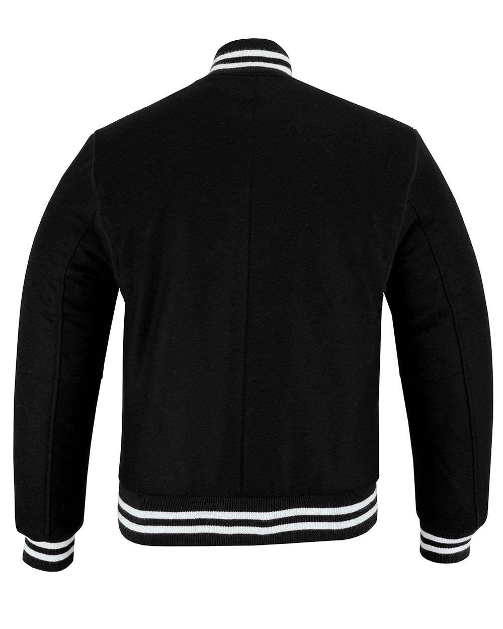 All Wool Vintage Style Varsity Letterman Baseball Jacket Black With White Trim