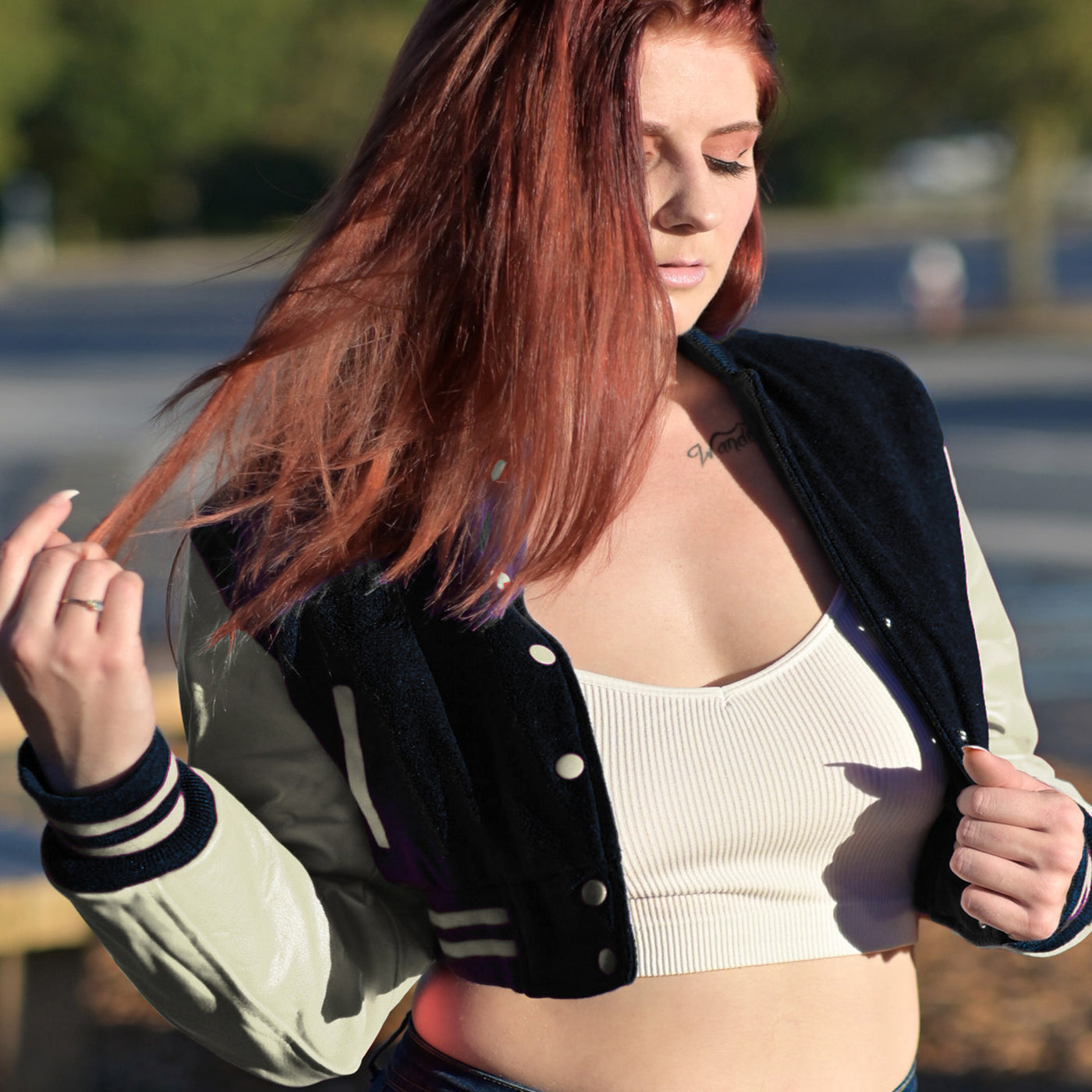 women crop top Varsity Letterman Baseball Jacket