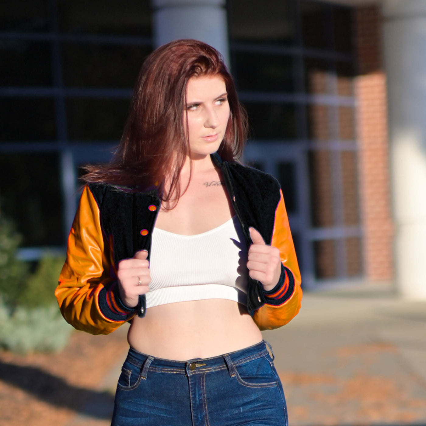 Women Crop top Classic Varsity Jackets