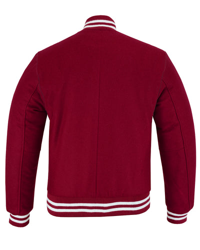 All Wool Vintage Style Varsity Letterman Baseball Jacket Burgundy With White Trim