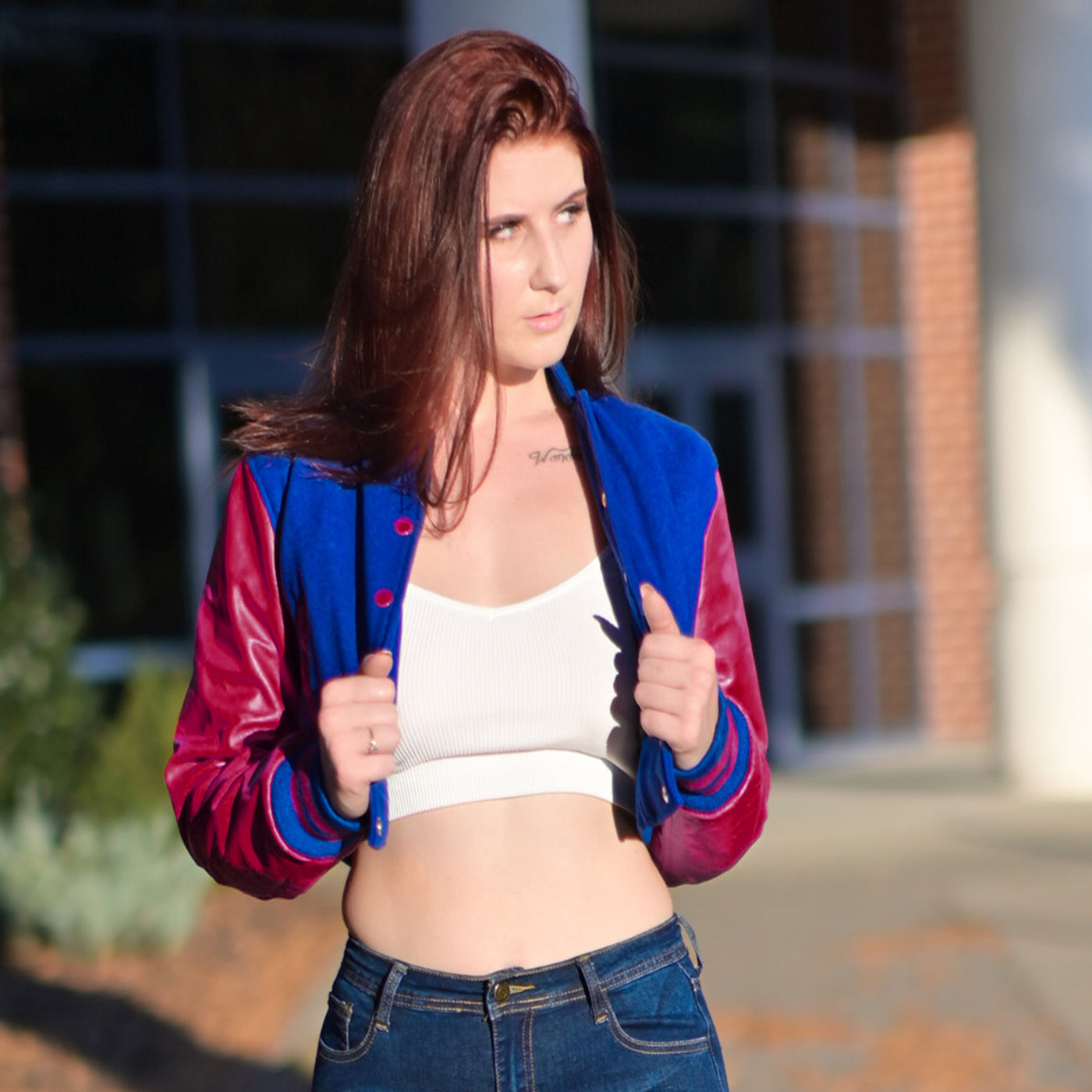 Women Crop top Classic Varsity Jackets