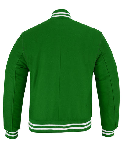 All Wool Vintage Style Varsity Letterman Baseball Jacket Kelly Green With White Trim