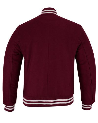 All Wool Vintage Style Varsity Letterman Baseball Jacket Maroon With White Trim