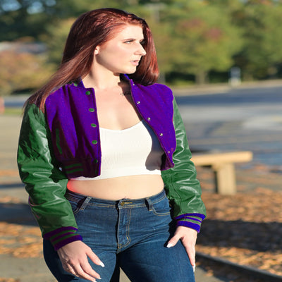 women crop top Varsity Letterman Baseball Jacket