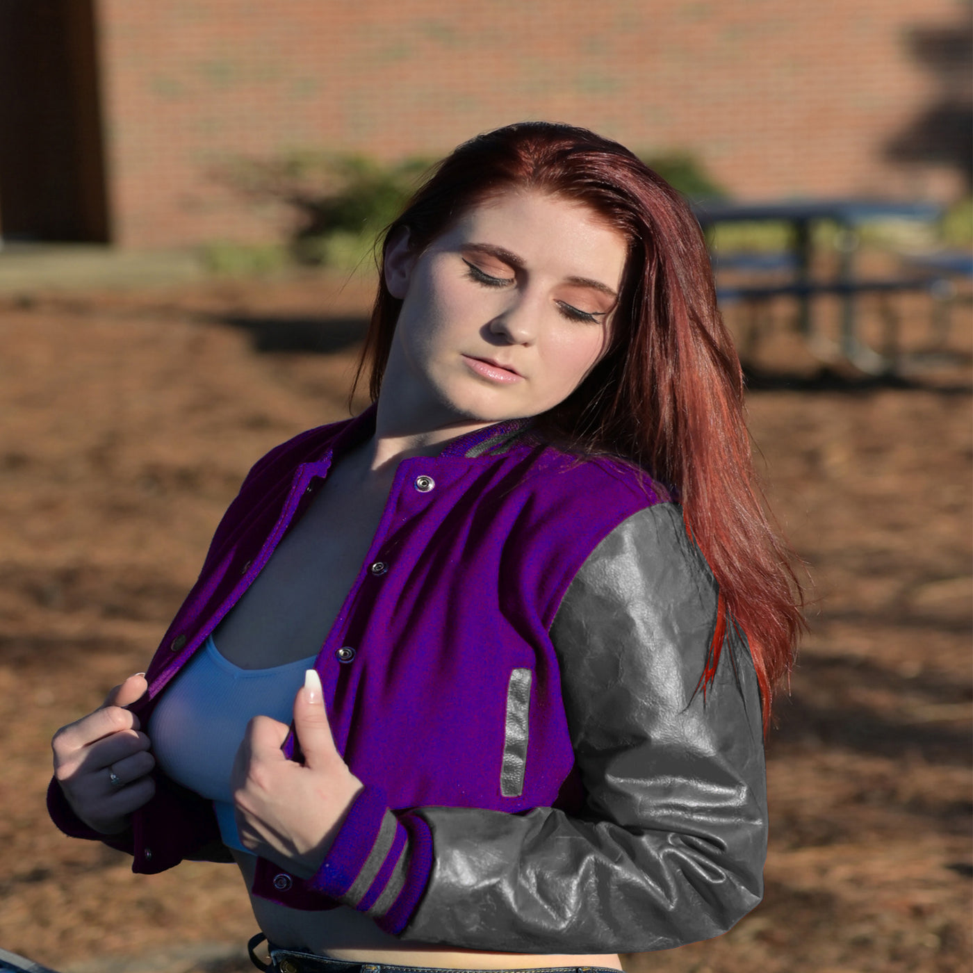 women crop top Varsity Letterman Baseball Jacket