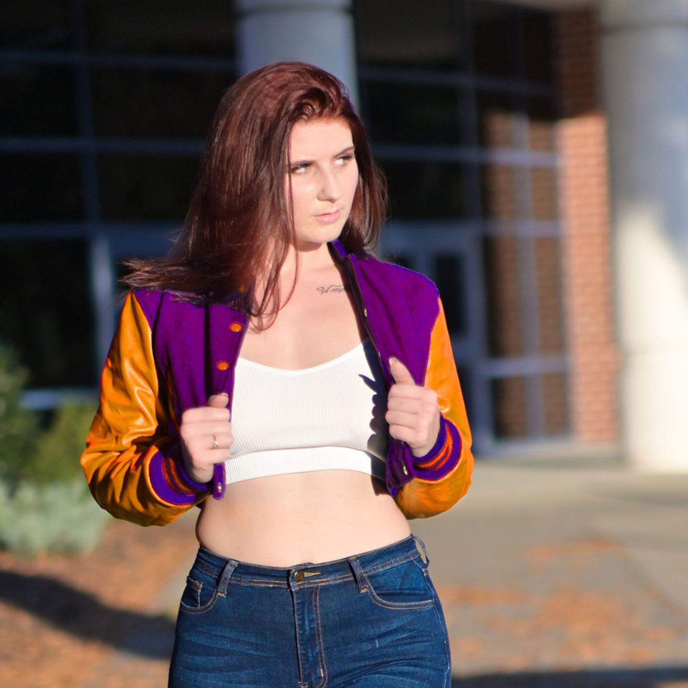 Women Crop top Classic Varsity Jackets