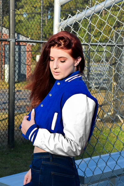 women crop top Varsity Letterman Baseball Jacket