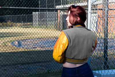 women crop top Varsity Letterman Baseball Jacket