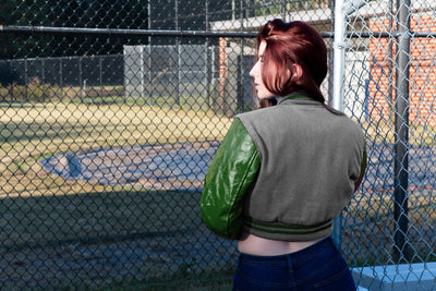 women crop top Varsity Letterman Baseball Jacket