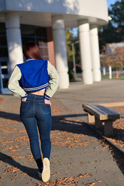 women crop top Varsity Letterman Baseball Jacket