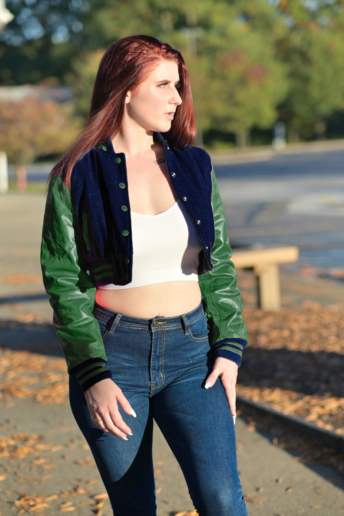 women crop top Varsity Letterman Baseball Jacket