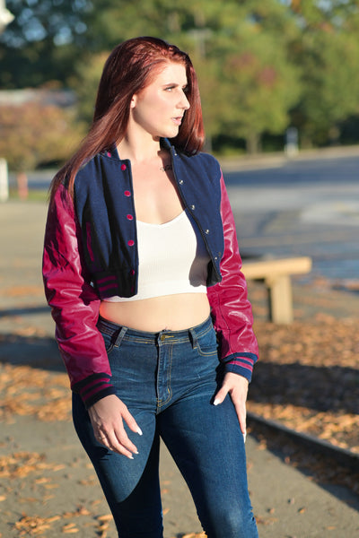 Women Crop top Classic Varsity Jackets