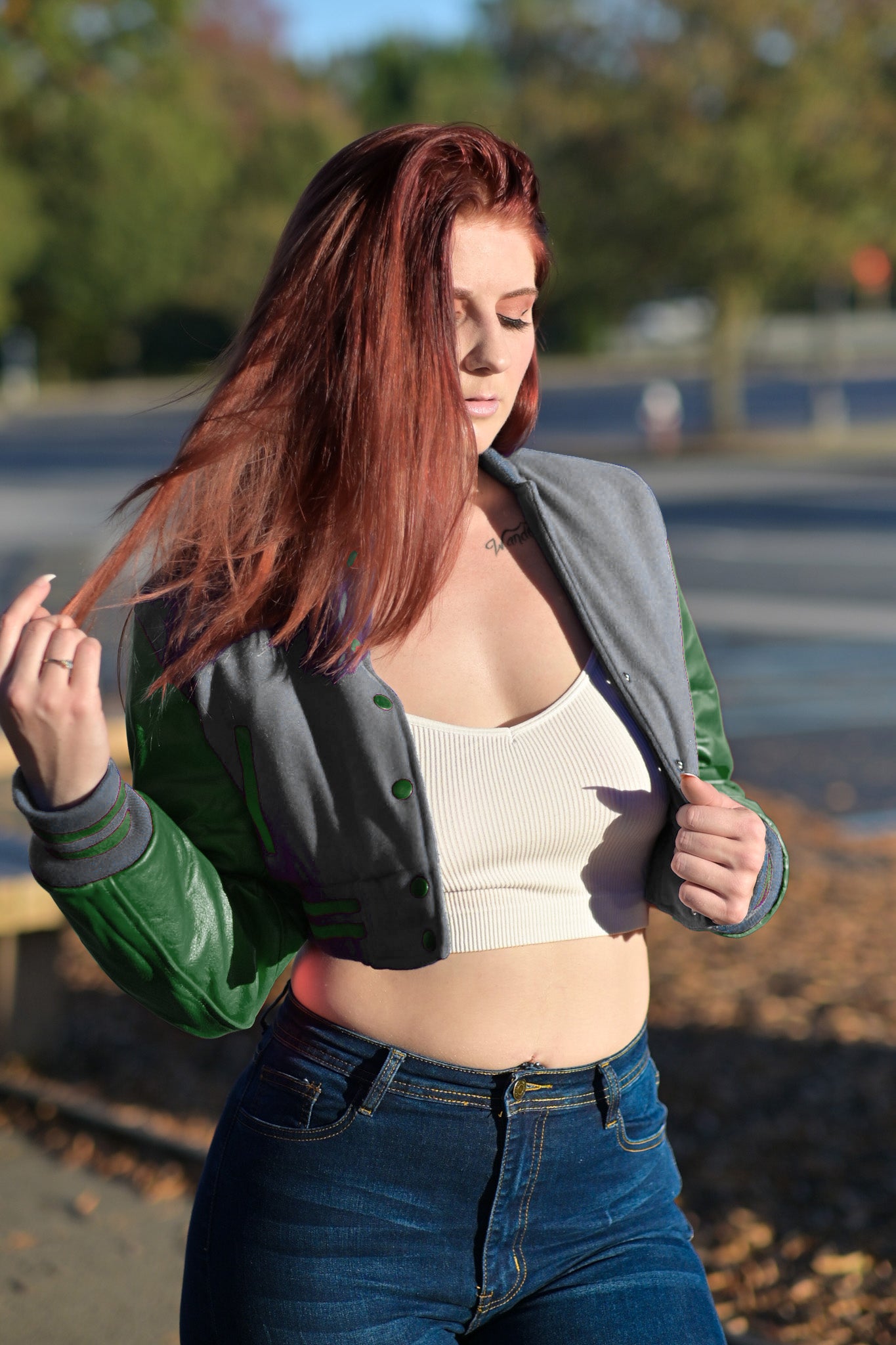 women crop top Varsity Letterman Baseball Jacket