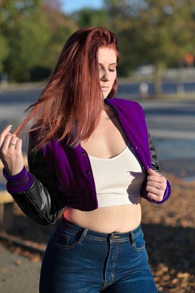 women crop top Varsity Letterman Baseball Jacket