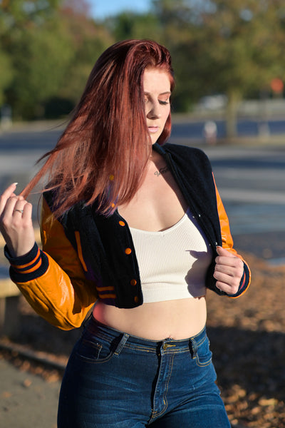 Women Crop top Classic Varsity Jackets