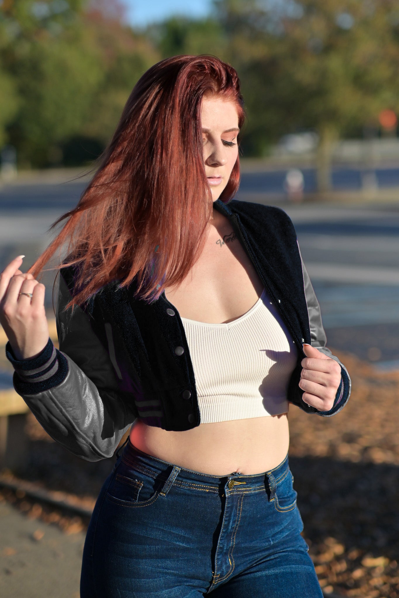 women crop top Varsity Letterman Baseball Jacket